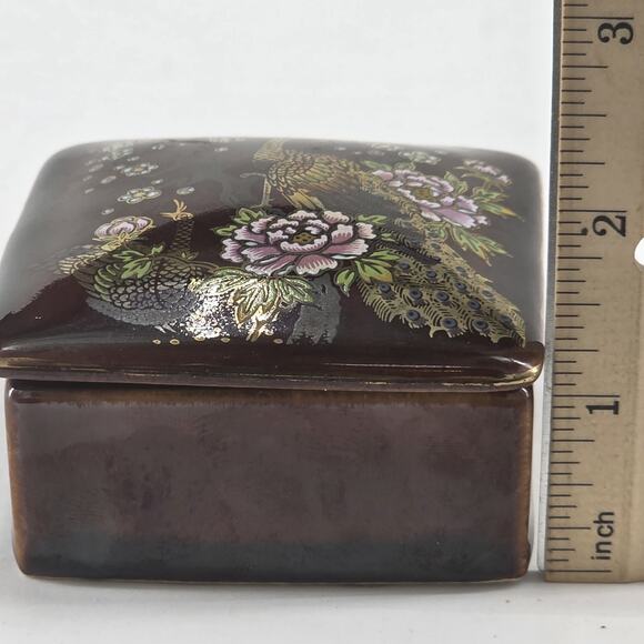 ASAHI trinket Ring Box Jewelry Ceramic Vintage Small 2.75 X 2.75 X 1.5 Peacock - Picture 9 of 12